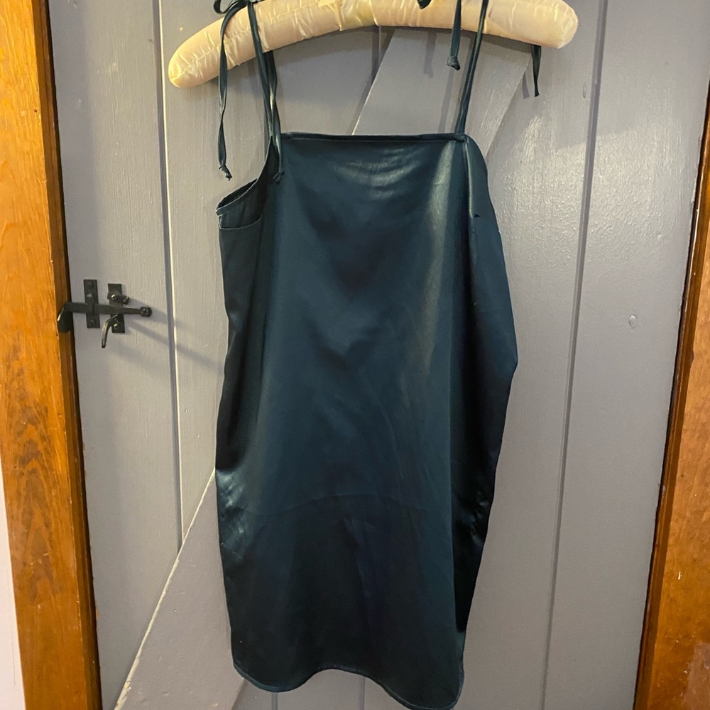 Teal slip dress with tied straps
